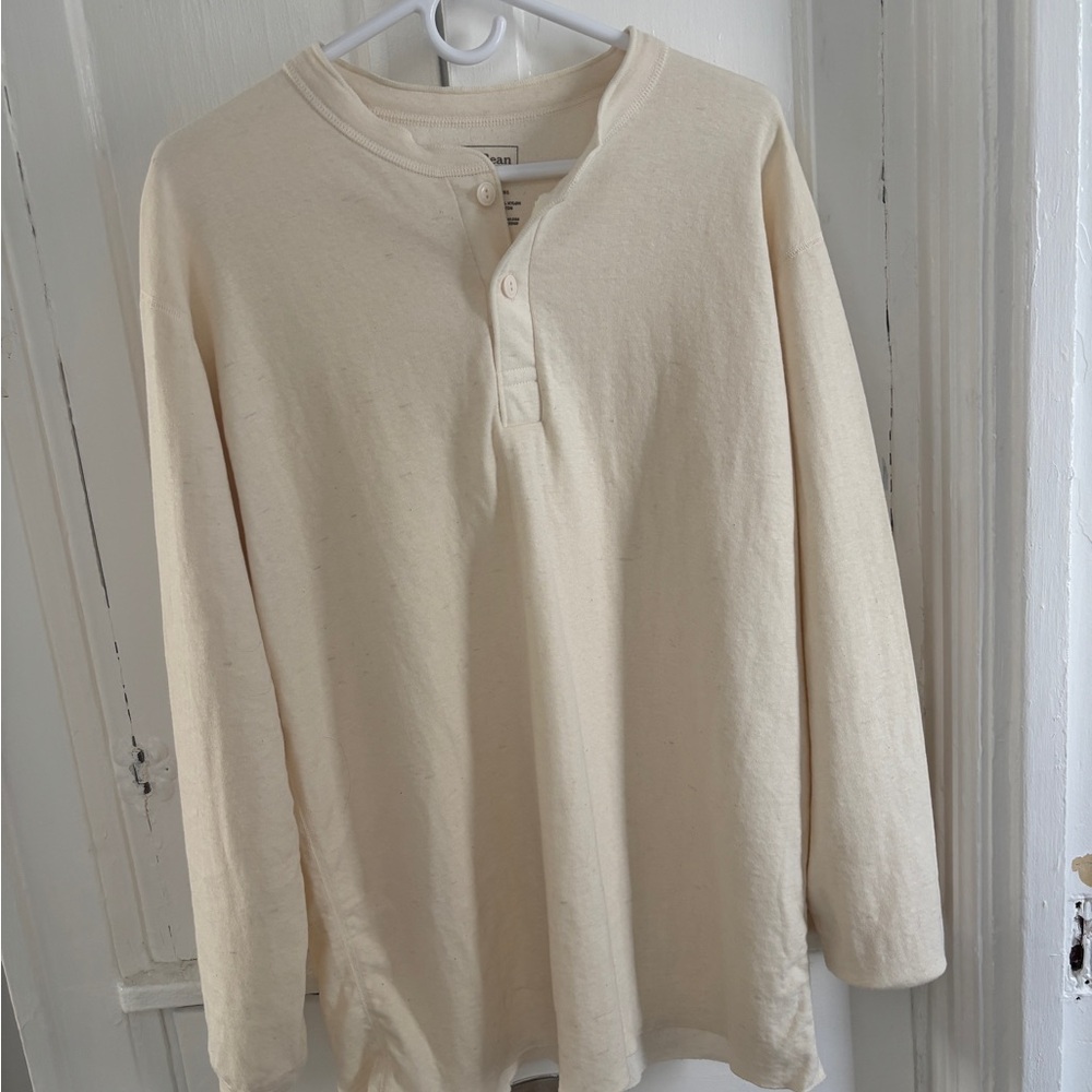 LL Bean Men's Cream Henley Shirt